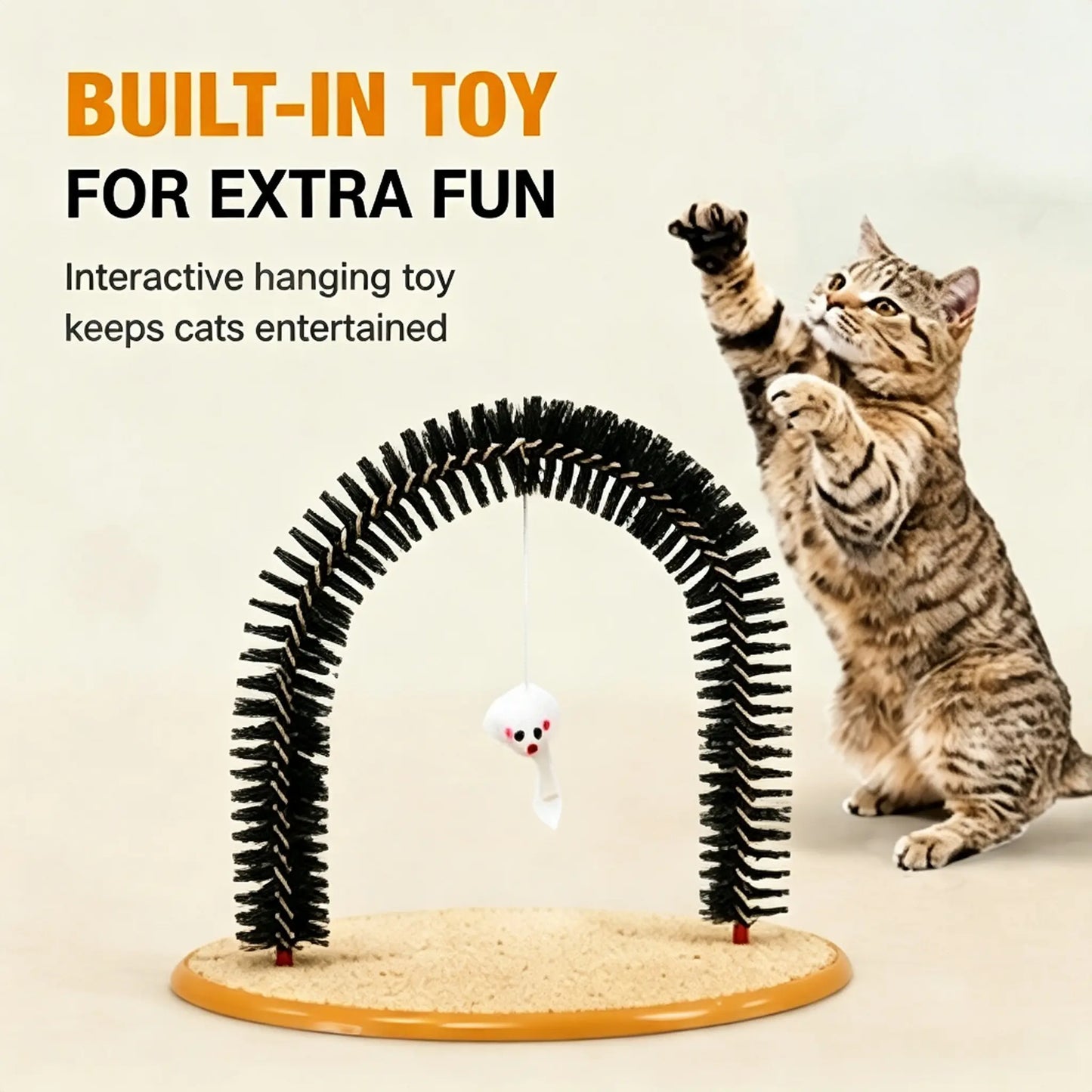 Interactive Cat Arch Self-Groomer with Scratching Pad - Foldable Massage and Fur Removal Station for Indoor Cats and Kittens